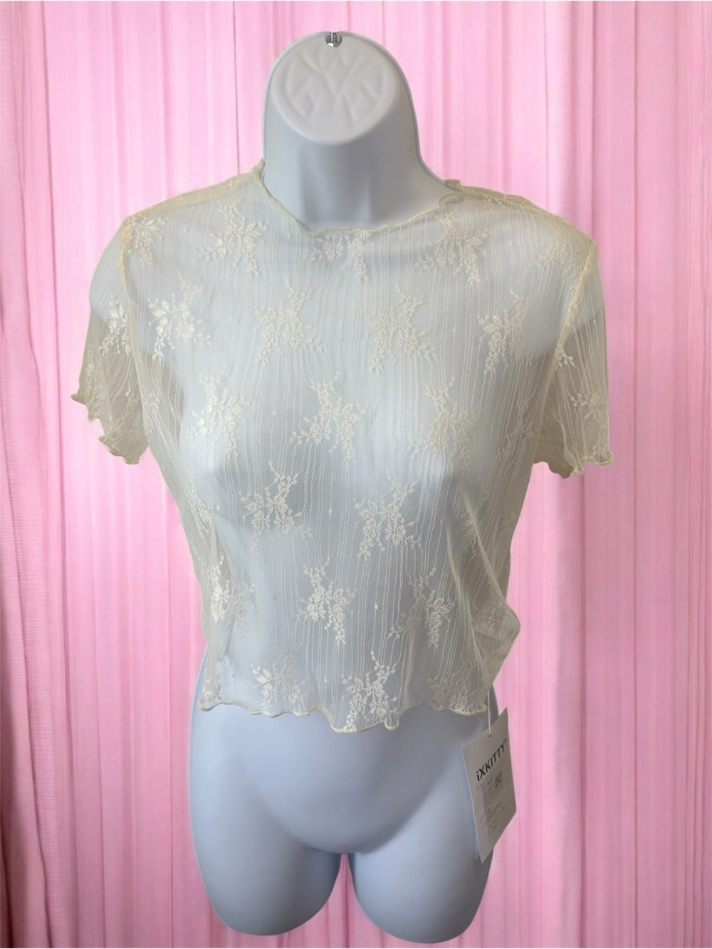 Sheer Lace Short Sleeve Top in Cream